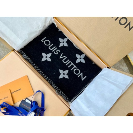 Replica Louis Vuitton LV Essential Scarf In Black Wool M77853 Replica Louis Vuitton LV Essential Scarf In Black Wool M77853