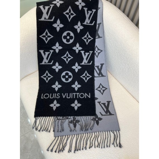 Replica Louis Vuitton LV Essential Scarf In Black Wool M77853 Replica Louis Vuitton LV Essential Scarf In Black Wool M77853