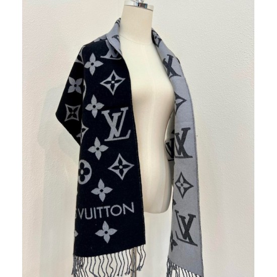 Replica Louis Vuitton LV Essential Scarf In Black Wool M77853 Replica Louis Vuitton LV Essential Scarf In Black Wool M77853