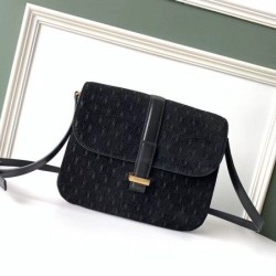 Replica YSL Saint Laurent Monogram All Over Small Satchel Suede Black