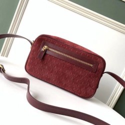 Replica YSL Saint Laurent Monogram All Over Camera Bag In Bordeaux Suede