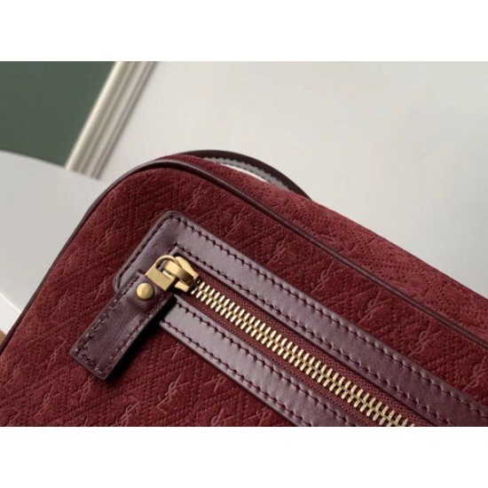 Replica YSL Saint Laurent Monogram All Over Camera Bag In Bordeaux Suede Replica YSL Saint Laurent Monogram All Over Camera Bag In Bordeaux Suede