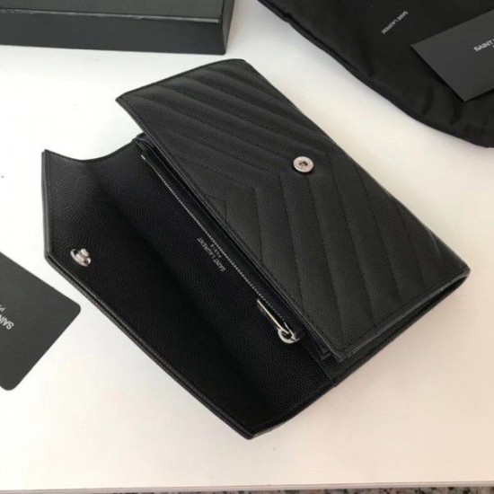 Fake YSL Saint Laurent Large Monogram Flap Wallet Black Silver Replica Fake YSL Saint Laurent Large Monogram Flap Wallet Black Silver Replica