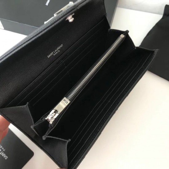 Fake YSL Saint Laurent Large Monogram Flap Wallet Black Silver Replica Fake YSL Saint Laurent Large Monogram Flap Wallet Black Silver Replica
