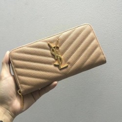 Replica YSL Saint Laurent Monogram Zip Around Wallet Powder