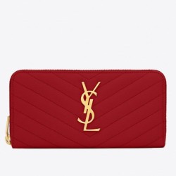 Fake YSL Saint Laurent Monogram Zip Around Wallet Red Replica