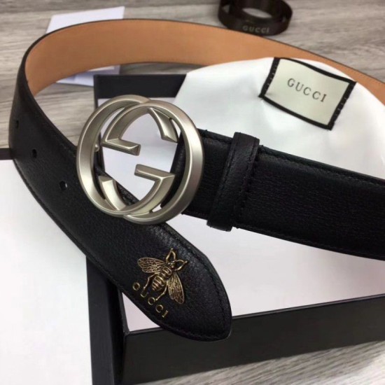 Fake Gucci Men Belts With Double G Buckle 4cm Silver Hardware Replica