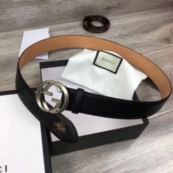 Fake Gucci Men Belts With Double G Buckle 4cm Silver Hardware Replica