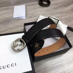 Fake Gucci Men Belts With Double G Buckle 4cm Silver Hardware Replica