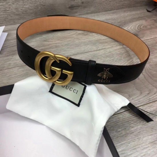 Fake Gucci Men Belts With Double G Buckle 4cm Glod Hardware Replica