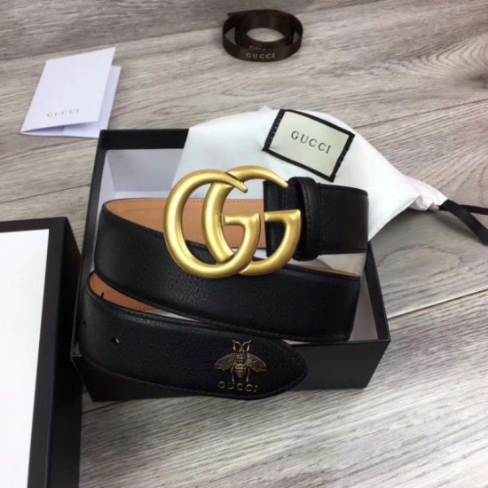 Fake Gucci Men Belts With Double G Buckle 4cm Glod Hardware Replica