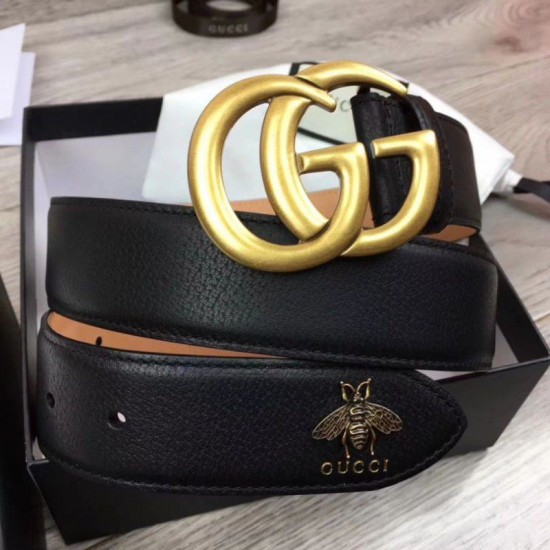 Fake Gucci Men Belts With Double G Buckle 4cm Glod Hardware Replica