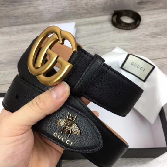 Fake Gucci Men Belts With Double G Buckle 4cm Glod Hardware Replica