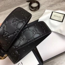 Fake Gucci Signature Men Belt With G Buckle Black 411924 Gold Hardware Replica