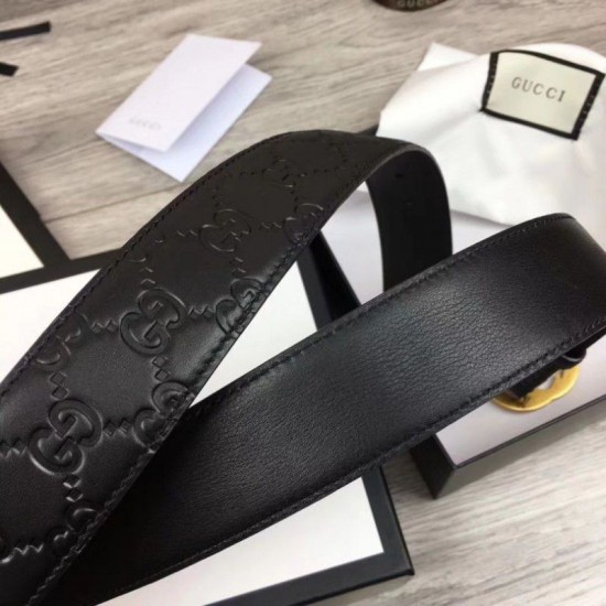 Replica Gucci Signature Men Belt With G Buckle Black 411924 Black Hardware
