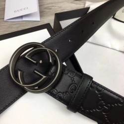 Replica Gucci Signature Men Belt With G Buckle Black 411924 Black Hardware