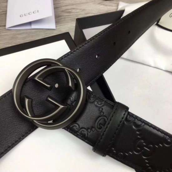 Replica Gucci Signature Men Belt With G Buckle Black 411924 Black Hardware