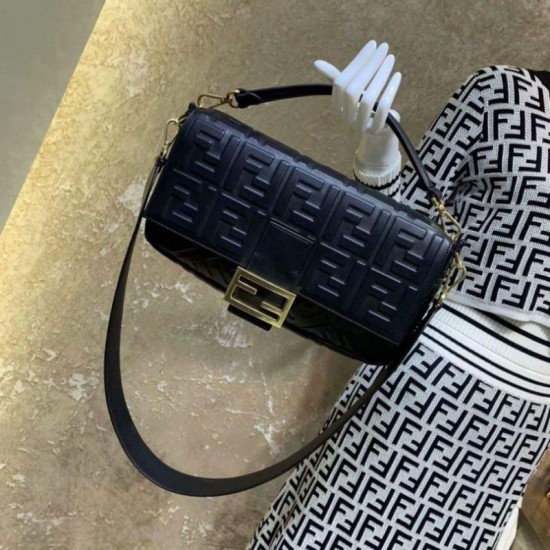 Fake large FF logo Baguette Bag Black Replica Fake large FF logo Baguette Bag Black Replica
