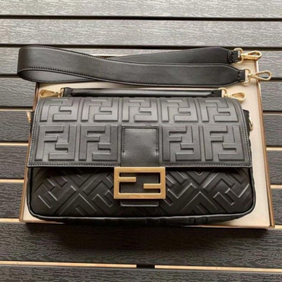 Fake large FF logo Baguette Bag Black Replica Fake large FF logo Baguette Bag Black Replica