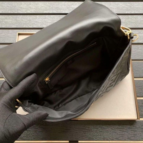 Fake large FF logo Baguette Bag Black Replica Fake large FF logo Baguette Bag Black Replica