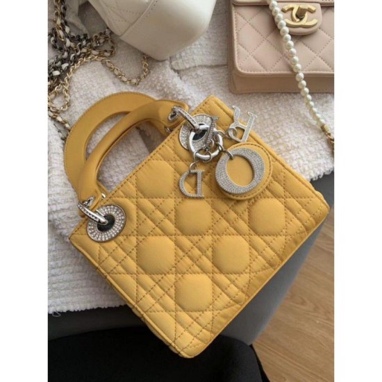 Replica Christian Dior Quilted Patent Leather Micro Lady Dior Bag Yellow Fake Christian Dior Quilted Patent Leather Micro Lady Dior Bag Yellow Replica