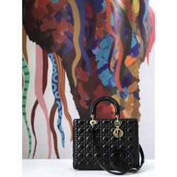 Replica Christian Dior Large Lady Dior Supple Tote Bag M0584 Black Gold