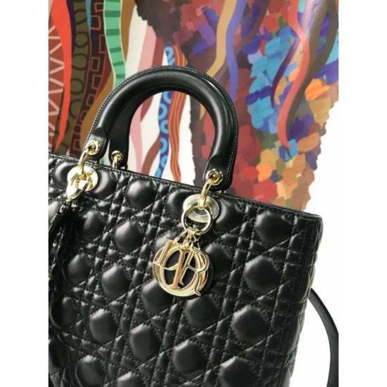 Replica Christian Dior Large Lady Dior Supple Tote Bag M0584 Black Gold