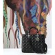 Fake Christian Dior Large Lady Dior Supple Tote Bag M0584 Black Silver Replica