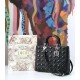 Fake Christian Dior Large Lady Dior Supple Tote Bag M0584 Black Silver Replica