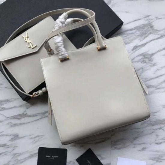 Fake YSL Saint Laurent Monogram Cabas Small Uptown Tote Bag White Replica Replica YSL Saint Laurent Monogram Cabas Small Uptown Tote Bag White