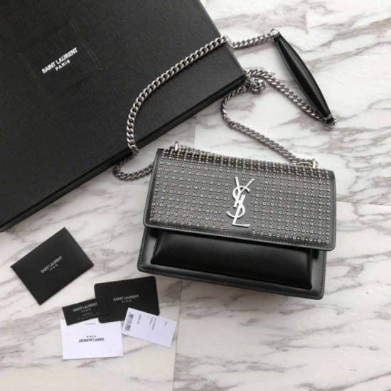 Replica YSL Saint Laurent Sunset Diamond Cowhide Bag Black Fake YSL Saint Laurent Sunset Diamond Cowhide Bag Black Replica