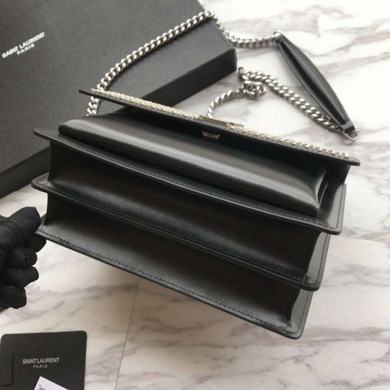 Replica YSL Saint Laurent Sunset Diamond Cowhide Bag Black Fake YSL Saint Laurent Sunset Diamond Cowhide Bag Black Replica