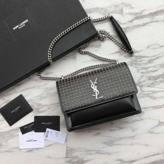 Replica YSL Saint Laurent Sunset Diamond Cowhide Bag Black Fake YSL Saint Laurent Sunset Diamond Cowhide Bag Black Replica