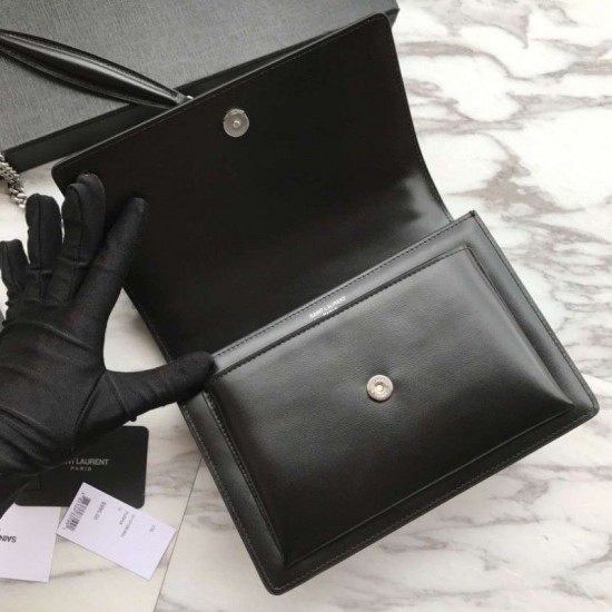 Replica YSL Saint Laurent Sunset Diamond Cowhide Bag Black Fake YSL Saint Laurent Sunset Diamond Cowhide Bag Black Replica