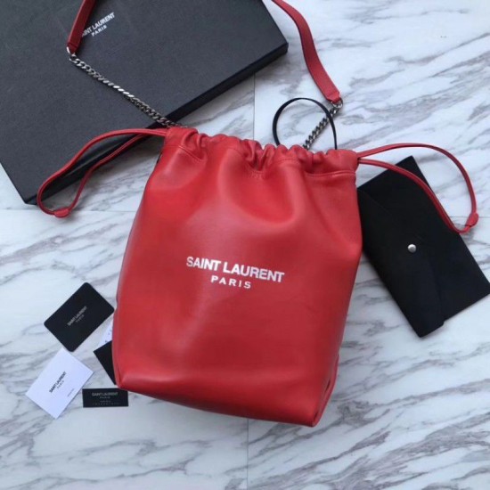 Replica YSL Saint Laurent Bucket Teddy Drawstring Bag Red