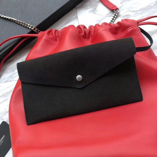 Replica YSL Saint Laurent Bucket Teddy Drawstring Bag Red