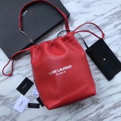 Replica YSL Saint Laurent Bucket Teddy Drawstring Bag Red