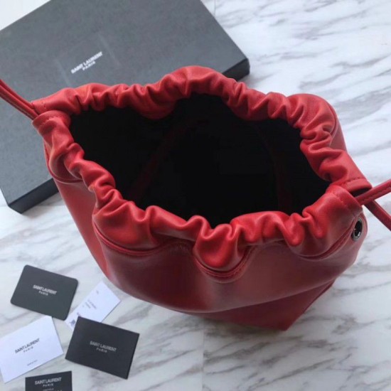 Replica YSL Saint Laurent Bucket Teddy Drawstring Bag Red