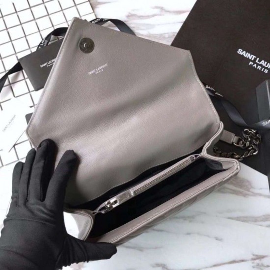 Fake YSL Saint Laurent Medium Monogram Kate Chain Shoulder Bag Light Gray Replica Fake YSL Saint Laurent Medium Monogram Kate Chain Shoulder Bag Light Gray Replica