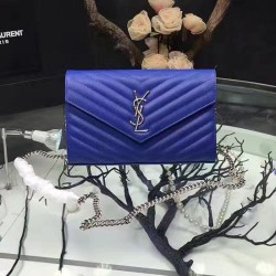Replica Saint Laurent Blue Grained Matelasse Leather Chain Wallet Y221220