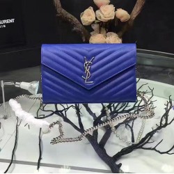 Replica Saint Laurent Blue Grained Matelasse Leather Chain Wallet Y221220