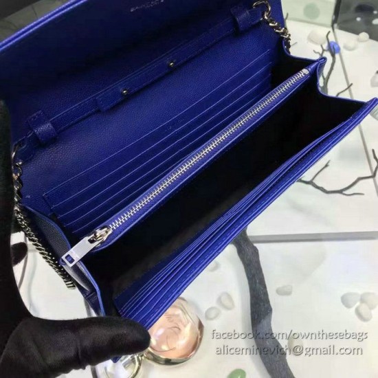 Replica Saint Laurent Blue Grained Matelasse Leather Chain Wallet Y221220
