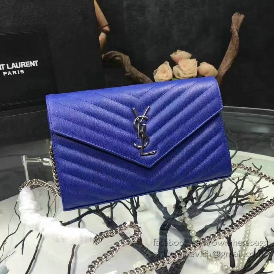 Replica Saint Laurent Blue Grained Matelasse Leather Chain Wallet Y221220