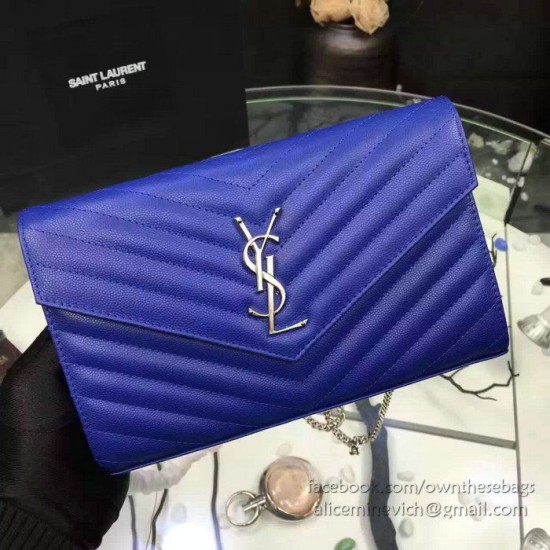 Replica Saint Laurent Blue Grained Matelasse Leather Chain Wallet Y221220