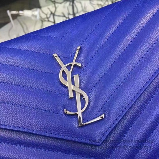 Replica Saint Laurent Blue Grained Matelasse Leather Chain Wallet Y221220