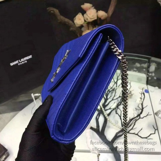 Replica Saint Laurent Blue Grained Matelasse Leather Chain Wallet Y221220