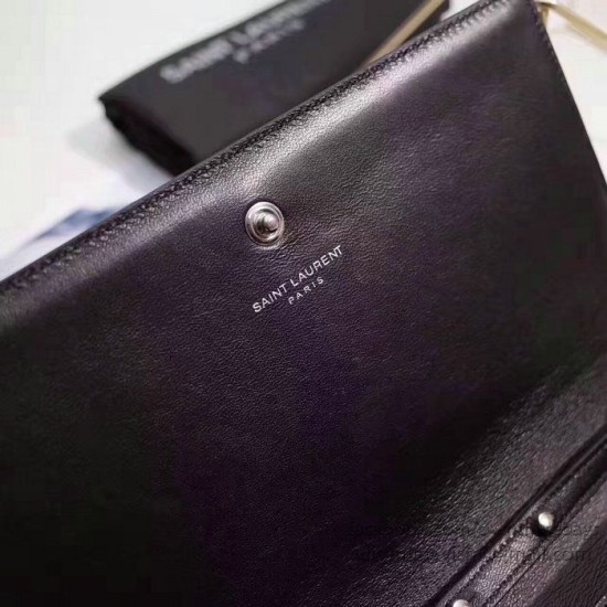 Replica Saint Laurent Chain Wallet in Black Crocodile Embossed Leather 377829