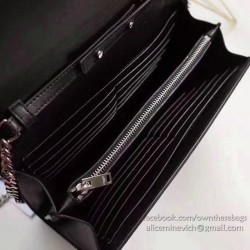 Replica Saint Laurent Chain Wallet in Black Crocodile Embossed Leather 377829