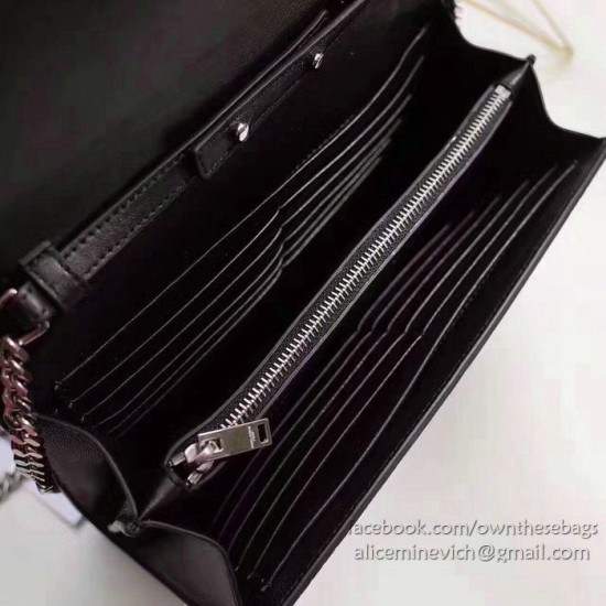 Replica Saint Laurent Chain Wallet in Black Crocodile Embossed Leather 377829
