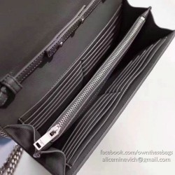 Replica Saint Laurent Chain Wallet in Grey Crocodile Embossed Leather 377829